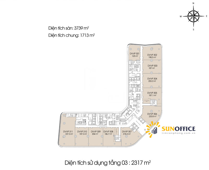 Han Jardin 4 Layout tầng 3 tòa Han Jardin Khu Ngoại giao đoàn quận Bắc Từ Liêm Sunoffice