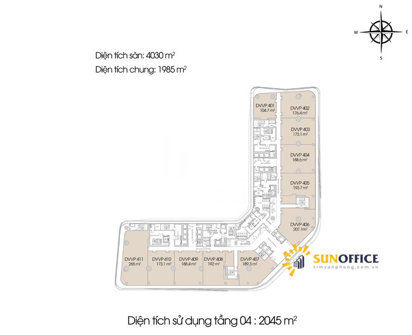 Han Jardin 2 Layout tầng 4 tòa Han Jardin Khu Ngoại giao đoàn quận Bắc Từ Liêm Sunoffice