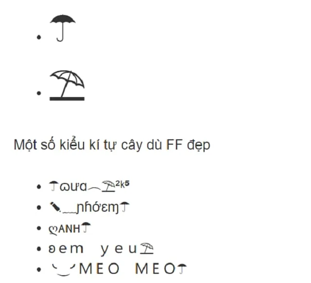 Ký tự đặc biệt là gì? 1001 ký tự đặc biệt tạo tên hay, độc đáo không thể bỏ lỡ! 8 Ký tự hình cây dù, hình ô
