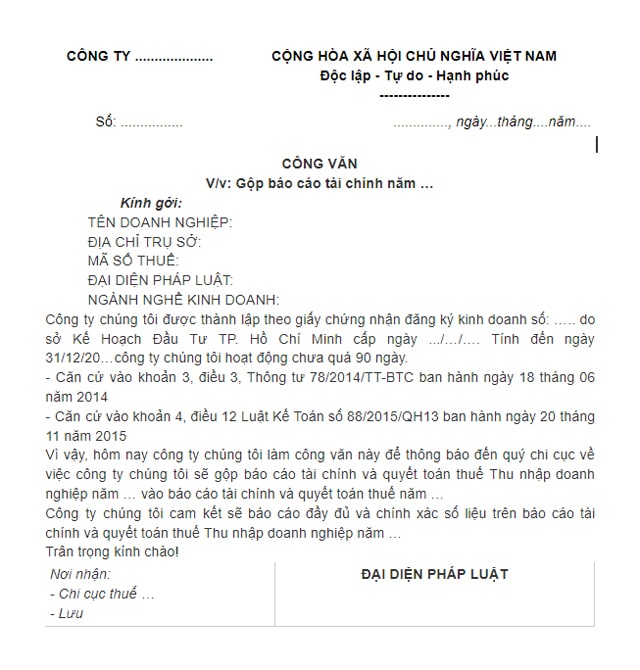 Công văn là gì ? Các mẫu công văn phổ biến trong văn phòng 7 Mẫu công văn gửi thuế về xin gộp báo cáo tài chính vào năm sau