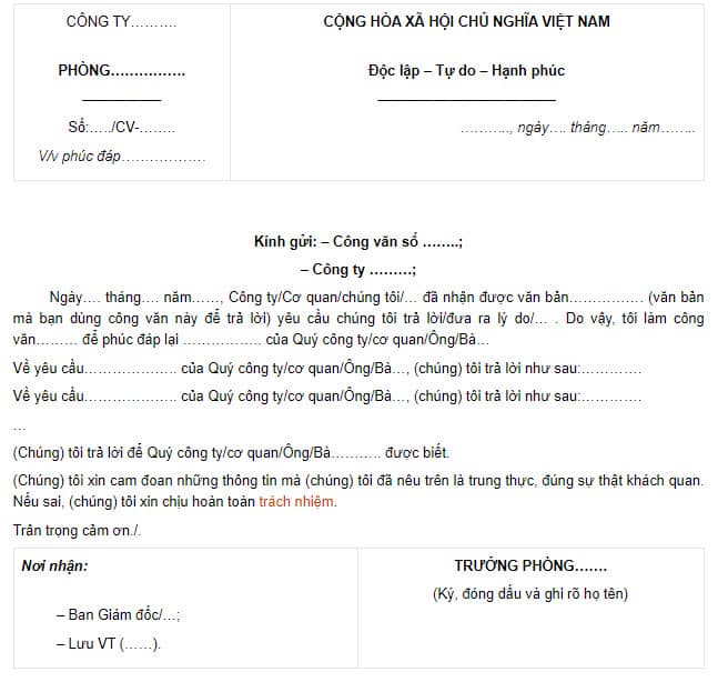Công văn là gì ? Các mẫu công văn phổ biến trong văn phòng 12 Mẫu công văn phúc đáp